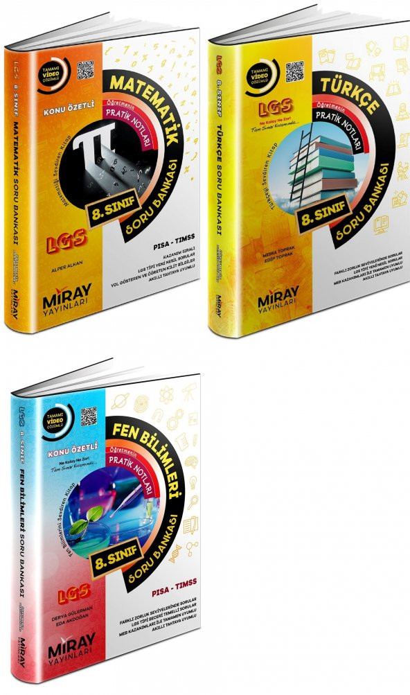 Miray 8. Sınıf Lgs Matematik + Türkçe + Fen Soru Seti 3 Kitap 2023
