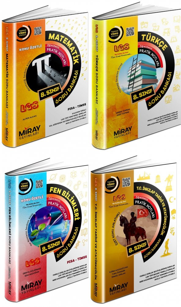 Miray 8. Sınıf Matematik + Türkçe + Fen + İnkılap Soru Seti 4 Kitap 2023