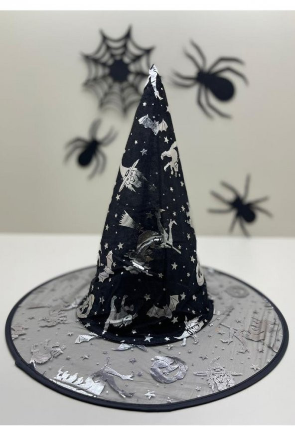 Beysüs Cadılar Bayramı Halloween Cadı Şapkası Şeffaf Gümüş