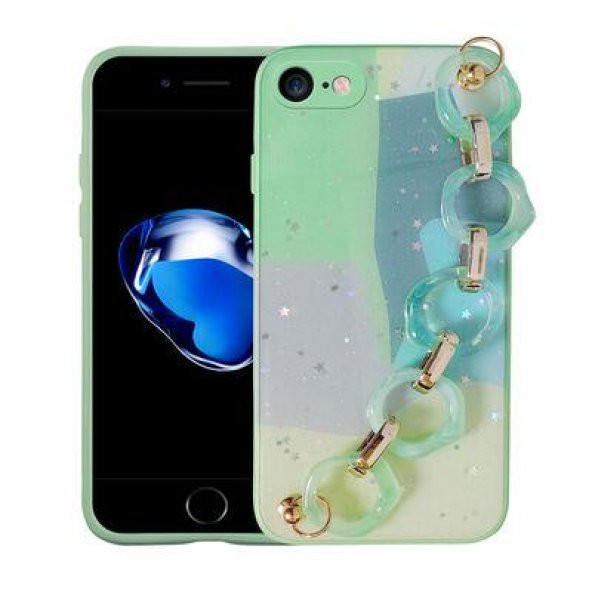 Apple iPhone 7 Kılıf Simli Desenli El Askılı Tutmalı Elsa Silikon
