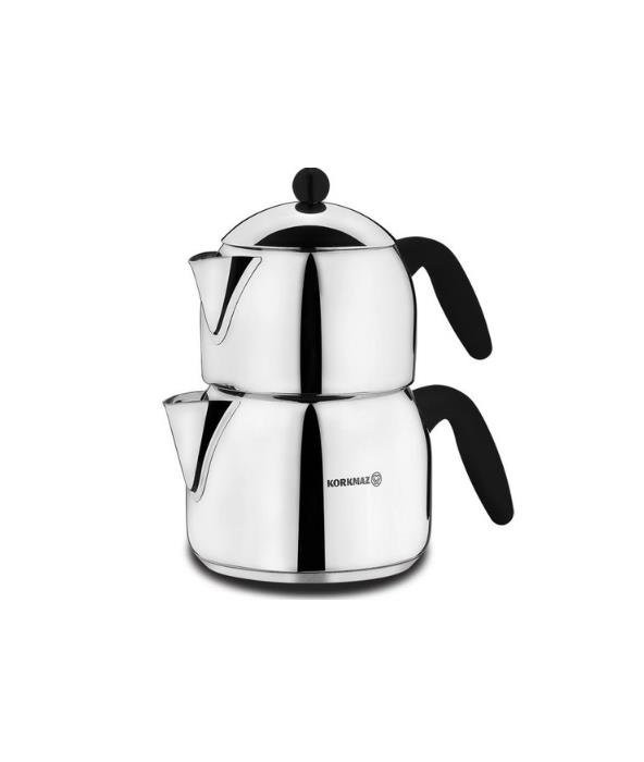 Korkmaz A038 Orbit Maxi Çelik Çaydanlık Takımı Siyah