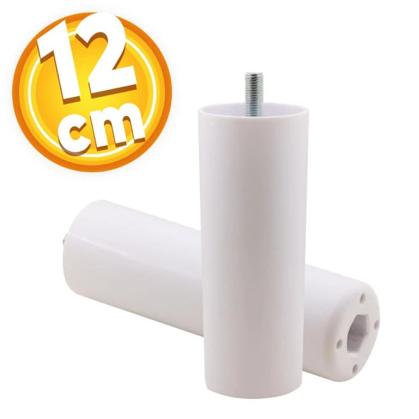 Mobilya Kanepe Koltuk Baza Yükseltme Yükseltici M8 Civatalı Incediş Destek Ayağı Ayakları Beyaz 12cm