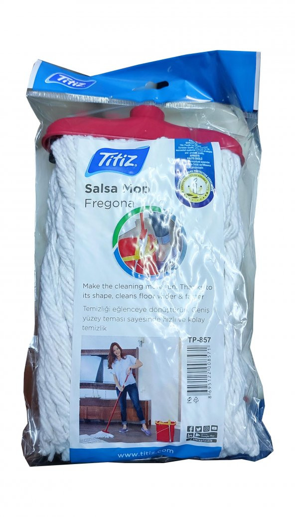 Titiz Salsa TP-857 Yedek Geniş Takozlu Islak İpli Mop Paspas Başlığı - Püskül - 16 Cm. - 2