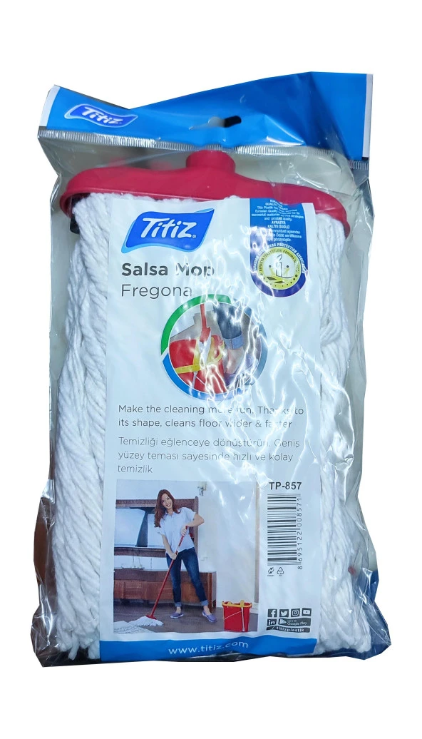Titiz Salsa TP-857 Yedek Geniş Takozlu Islak İpli Mop Paspas Başlığı - Püskül - 16 Cm. - 5 Adet - Resim 4
