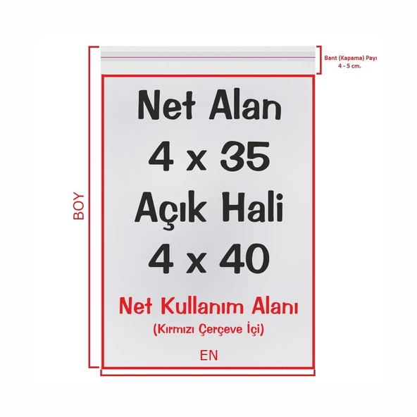 4x35+5 cm. (4x40) 100 Adet - Şeffaf Bantlı Yapışkanlı OPP Jelatin Poşet