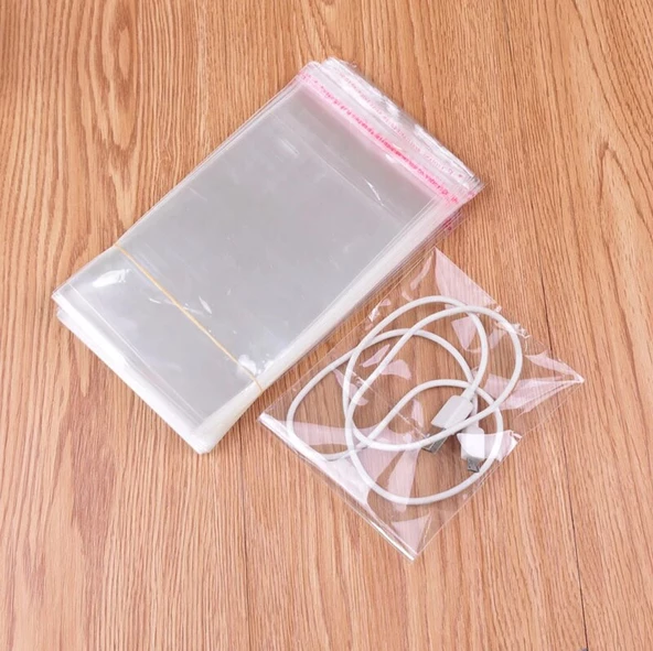 5x10+5 cm. (5x15) 100 Adet - Şeffaf Bantlı Yapışkanlı OPP Jelatin Poşet - 3