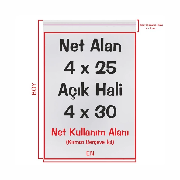 4x25+5 cm. (4x30) 100 Adet - Şeffaf Bantlı Yapışkanlı OPP Jelatin Poşet