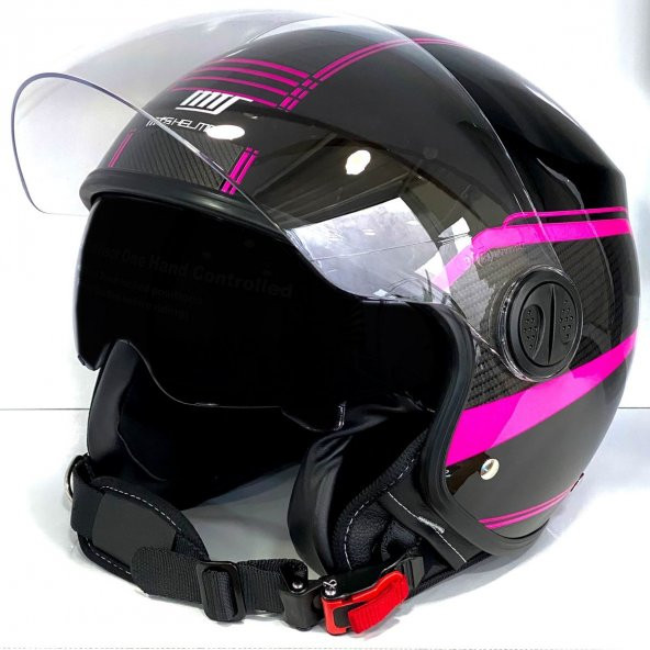 Mts 809A Güneş Vizörlü Açık Kask (Siyah-Pembe) - 1