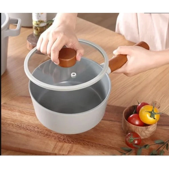 Neoflam Fika Gri Alüminyum Döküm Cam Kapaklı 18 cm Sos Tenceresi - 2