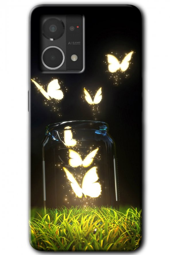 Oppo Reno 7 4G Kılıf HD Desen Baskılı Arka Kapak - Işıklı Kelebekler - 1