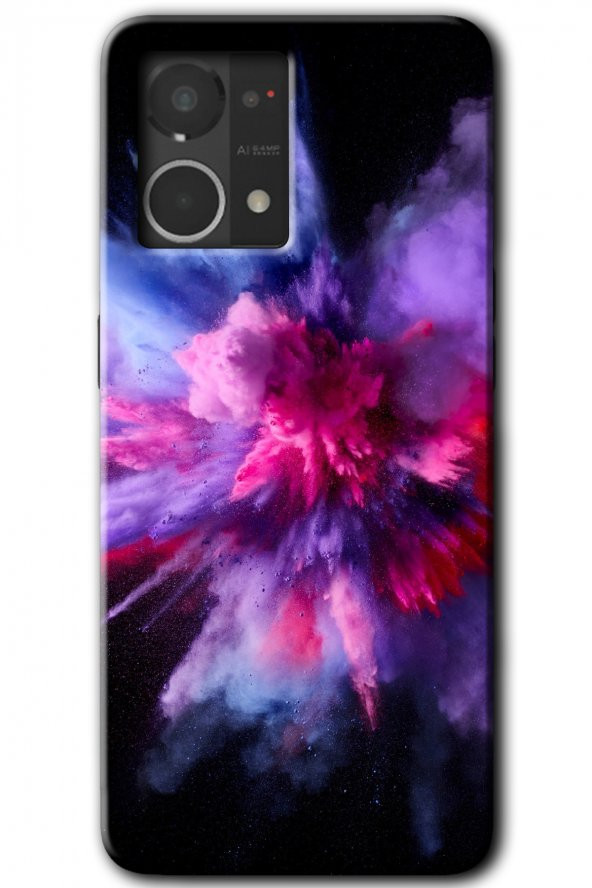 Oppo Reno 7 4G Kılıf HD Desen Baskılı Arka Kapak - Color Splash Purple - 1