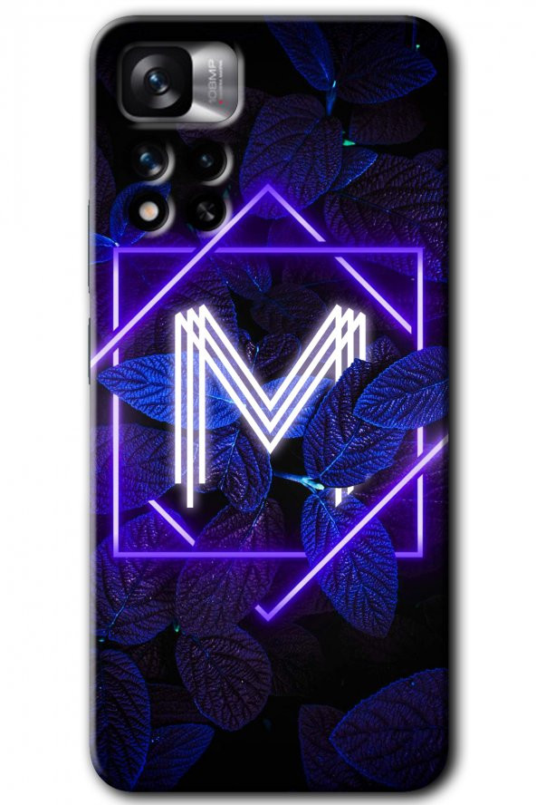 Redmi Note 11 Pro Plus 5G Kılıf HD Desen Baskılı Arka Kapak - Dark Neon Yaprak M Harfi