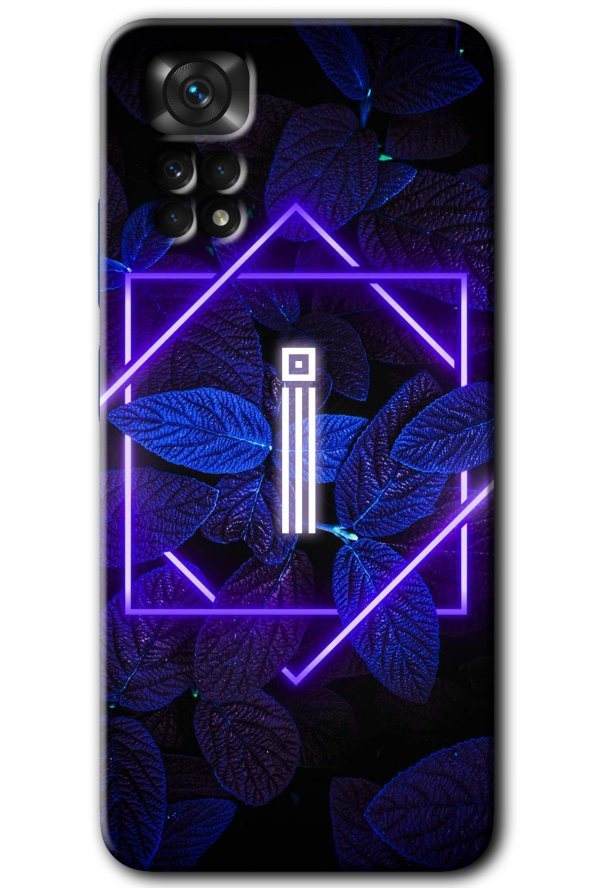Redmi Note 11 5G Global Kılıf HD Desen Baskılı Arka Kapak - Dark Neon Yaprak İ Harfi - 1