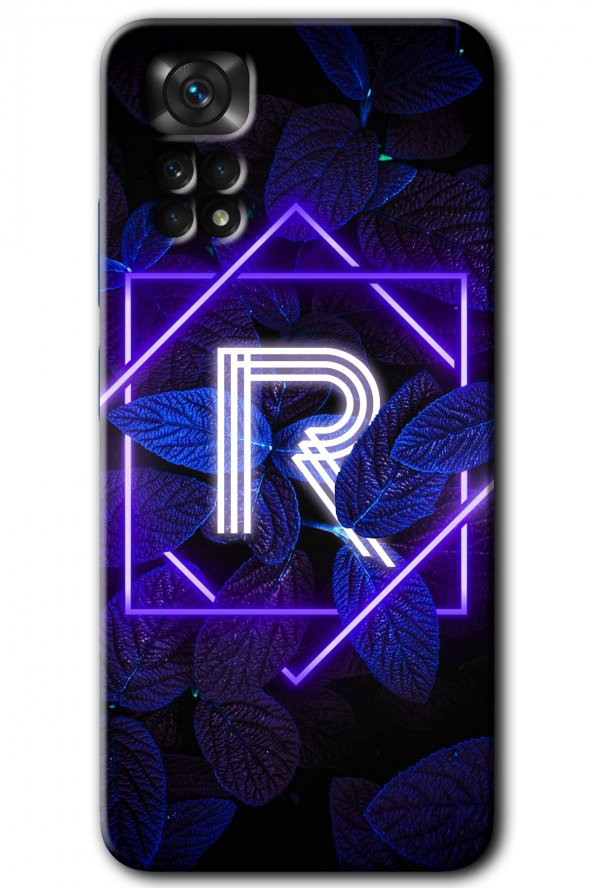 Redmi Note 11 Pro 5G Kılıf HD Desen Baskılı Arka Kapak - Dark Neon Yaprak R Harfi