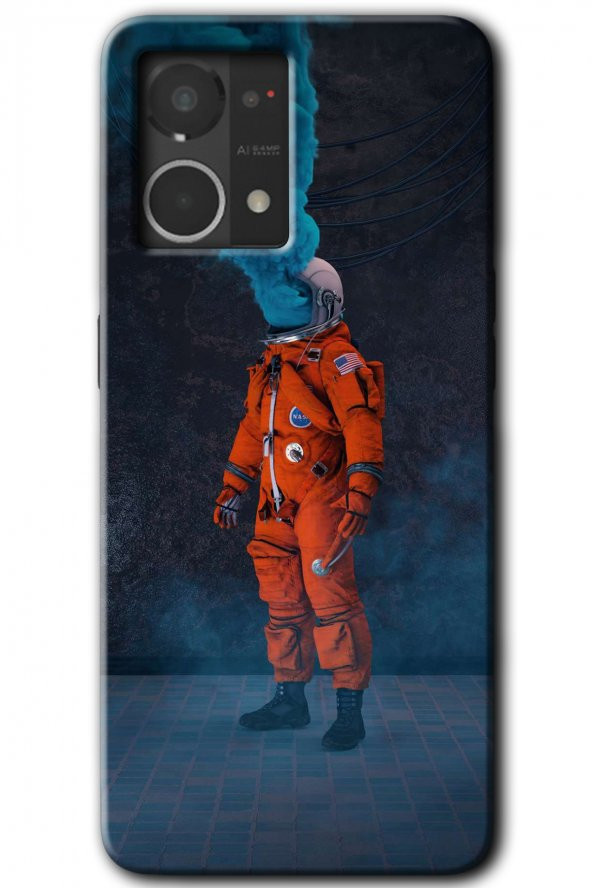 Oppo Reno 7 4G Kılıf HD Desen Baskılı Arka Kapak - Smoke Astronot - 1