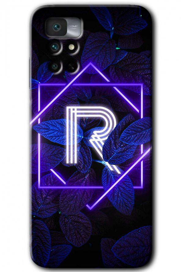 Redmi Note 11 4G Kılıf HD Desen Baskılı Arka Kapak - Dark Neon Yaprak R Harfi