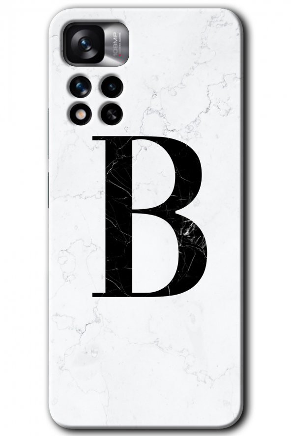 Redmi Note 11 Pro Plus 5G Kılıf HD Desen Baskılı Arka Kapak - Beyaz Mermer Desenli B Harfi