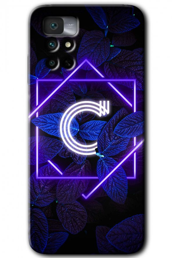 Redmi Note 11 4G Kılıf HD Desen Baskılı Arka Kapak - Dark Neon Yaprak C Harfi