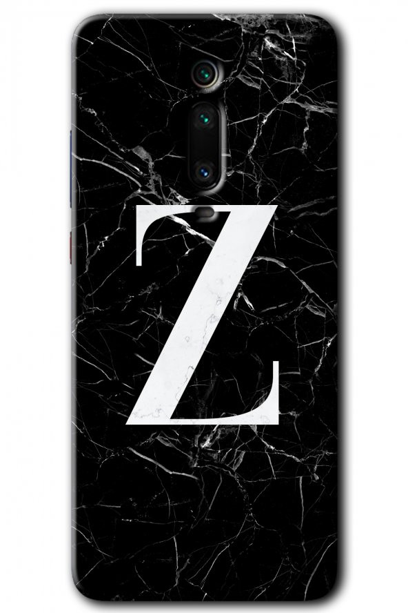 Xiaomi Mi 9T Kılıf HD Desen Baskılı Arka Kapak - Siyah Mermer Desenli Z Harfi