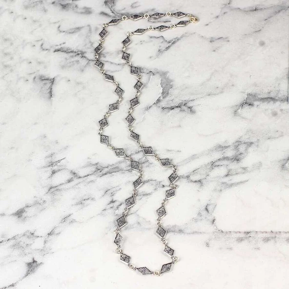 925 Ayar Gümüş 60 cm Baklava Telkâri Zincir Kolye - Resim 4