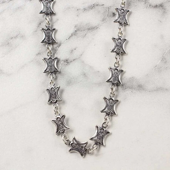 925 Ayar Gümüş 52 cm Lale Telkâri Zincir Kolye ürün görseli 1