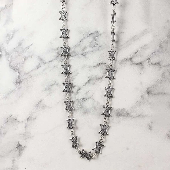 925 Ayar Gümüş 52 cm Lale Telkâri Zincir Kolye - Resim 2