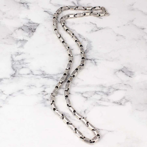 925 Ayar Gümüş 66 cm Döküm İşlemeli Zincir Kolye - Resim 2