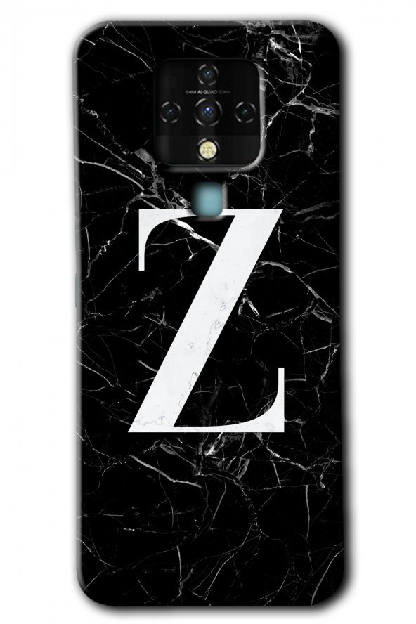 Tecno Camon 16 Kılıf HD Desen Baskılı Arka Kapak - Siyah Mermer Desenli Z Harfi