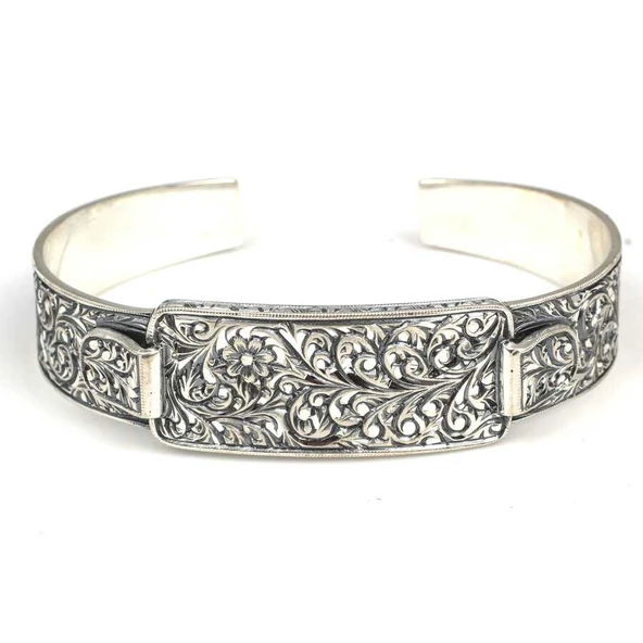 925 Ayar Gümüş Elişi Kalemli Künye Bilezik - Resim 5