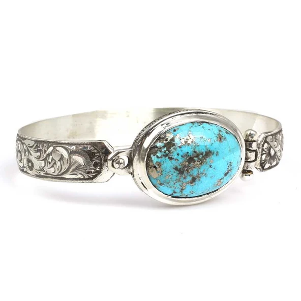 925 Ayar Gümüş Firuze Taşlı Unisex Bilezik ürün görseli 1