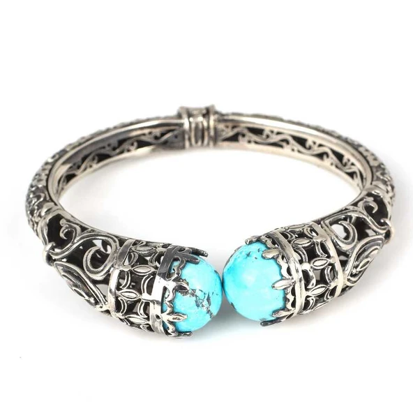 925 Ayar Gümüş Has Firuze Taşlı Konstantin Bilezik - Resim 3