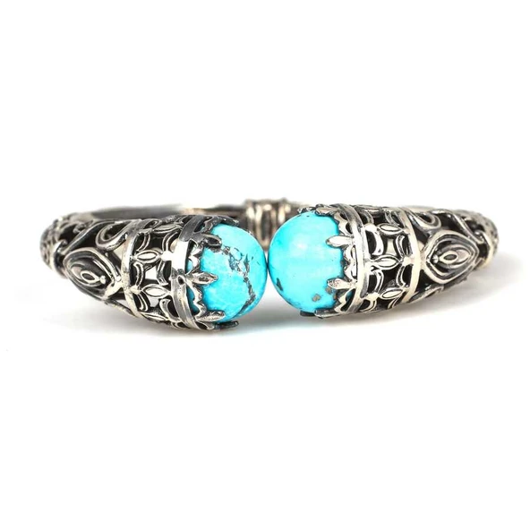 925 Ayar Gümüş Has Firuze Taşlı Konstantin Bilezik - Resim 4