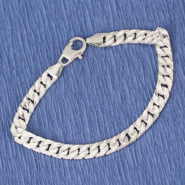 925 Ayar Gümüş 0,70 x 0,90 mm Zincir Bileklik - Resim 3