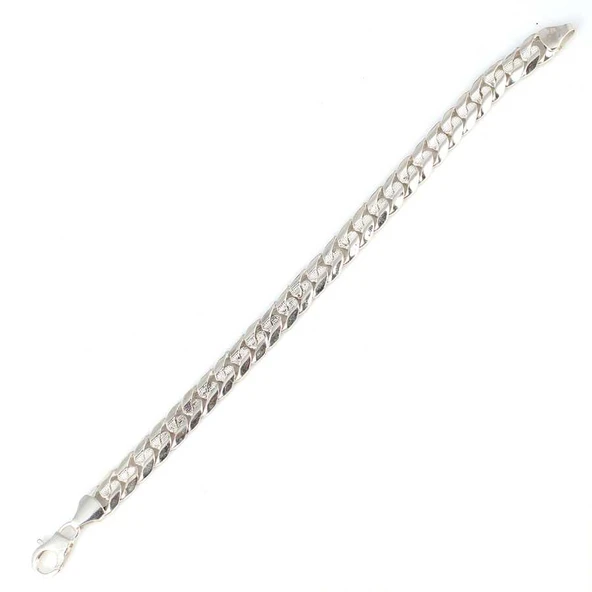 925 Ayar Gümüş 0,9 x 12 mm Desenli Zincir Bileklik - Resim 3