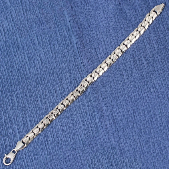 925 Ayar Gümüş 0,9 x 12 mm Desenli Zincir Bileklik - Resim 5