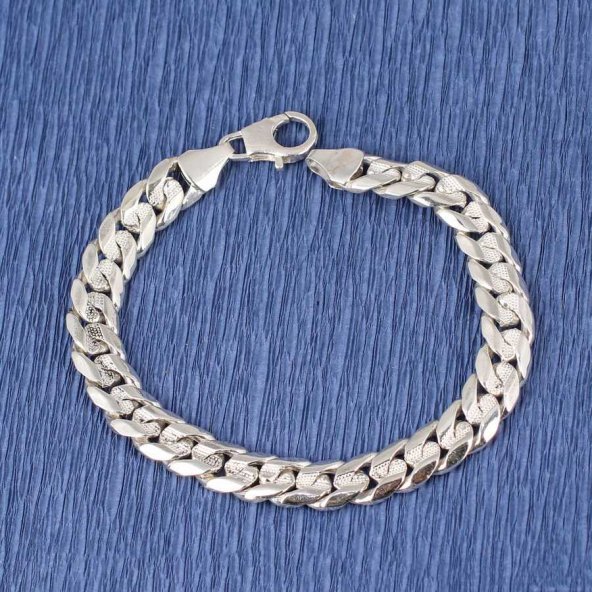 925 Ayar Gümüş 0,9 x 12 mm Desenli Zincir Bileklik - 3