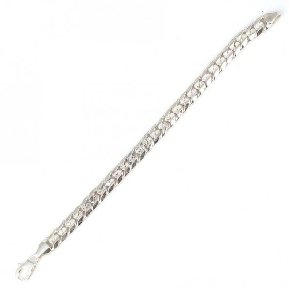 925 Ayar Gümüş 0,9 x 12 mm Desenli Zincir Bileklik - 4