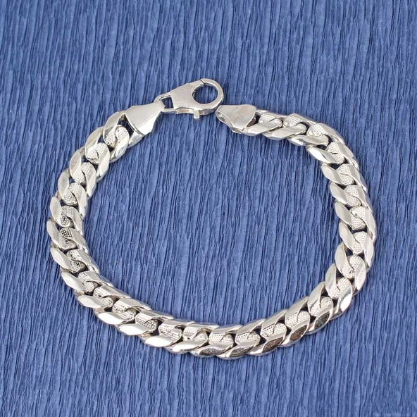 925 Ayar Gümüş 0,9 x 12 mm Desenli Zincir Bileklik - Resim 4