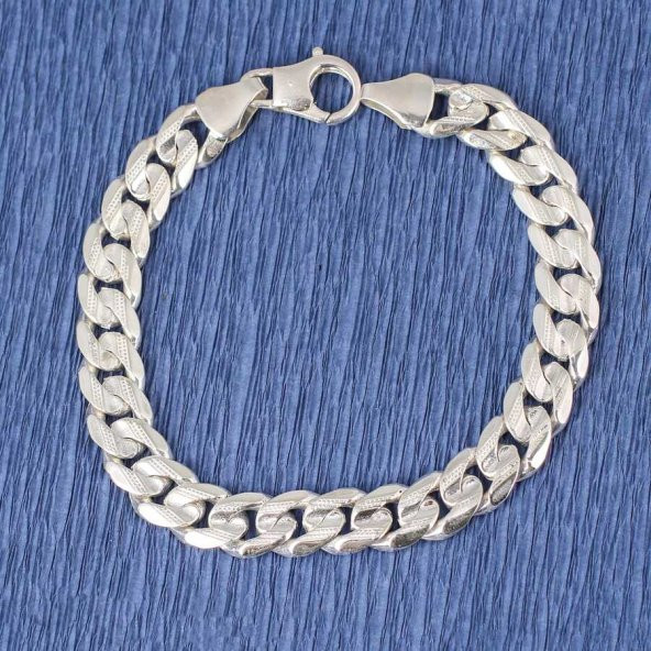 925 Ayar Gümüş 0,9 x 12 mm Zincirli Desenli Bileklik - 2