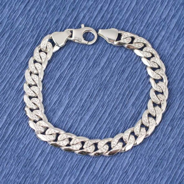 925 Ayar Gümüş Desenli Zincir Bileklik, 0,9 x 12 mm