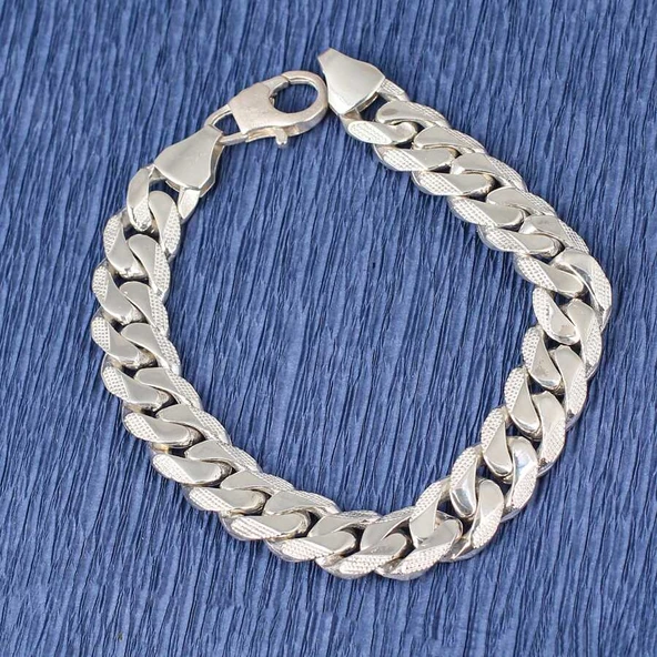 925 Ayar Gümüş 10 x 13 mm Desenli Zincir Bileklik ürün görseli 1