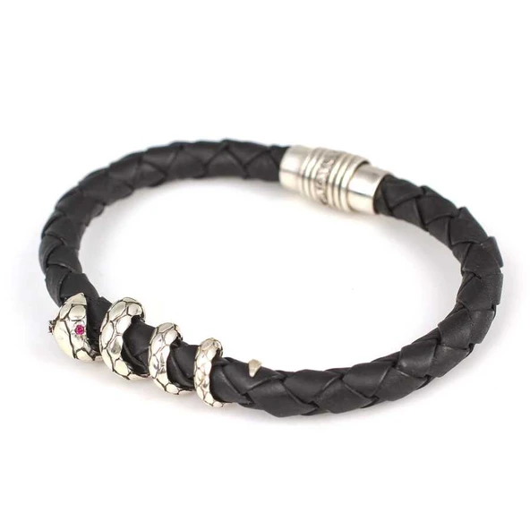 925 Ayar Gümüş Derili Yılan Bileklik - Resim 5