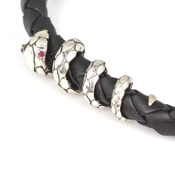 925 Ayar Gümüş Derili Yılan Bileklik - Resim 6