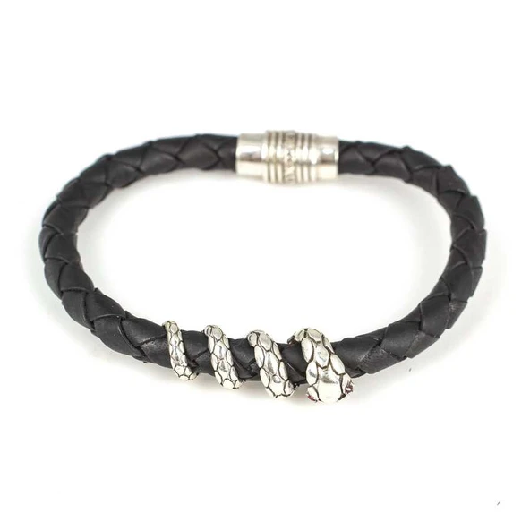 925 Ayar Gümüş Derili Yılan Bileklik - Resim 2