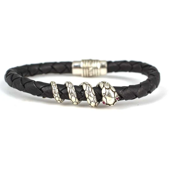 925 Ayar Gümüş Derili Yılan Bileklik - Resim 3