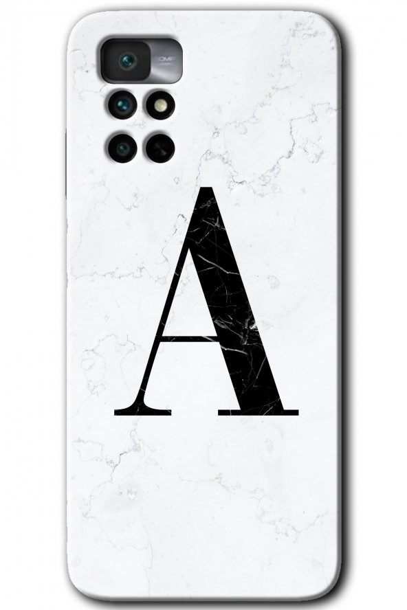 Redmi Note 11 4G Kılıf HD Desen Baskılı Arka Kapak - Beyaz Mermer Desenli A Harfi
