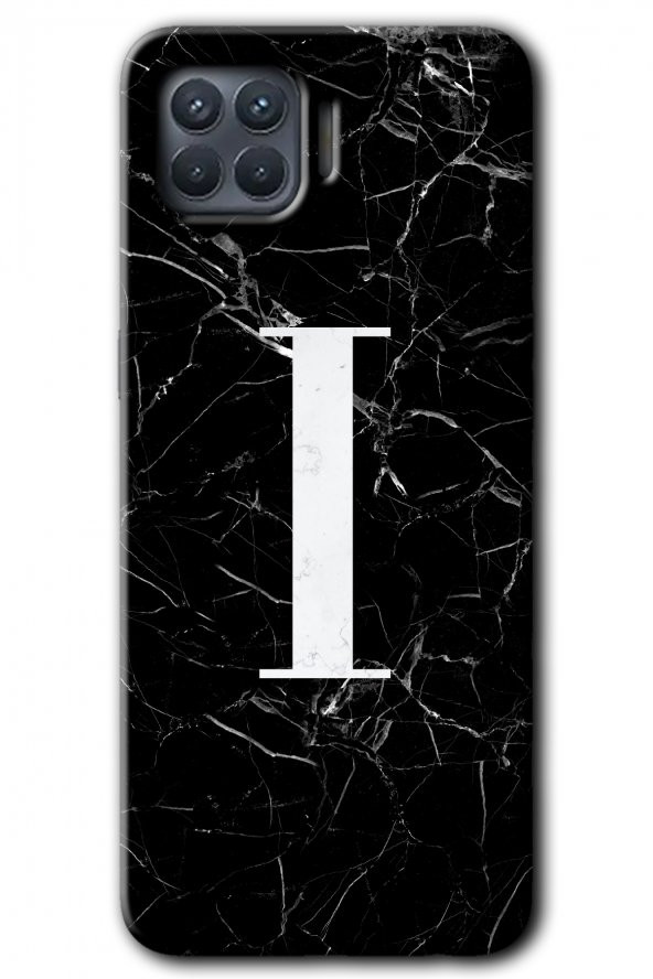 Oppo Reno 4 Lite Kılıf HD Desen Baskılı Arka Kapak - Siyah Mermer Desenli I Harfi - 1