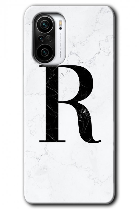 Redmi K40 Pro Kılıf HD Desen Baskılı Arka Kapak - Beyaz Mermer Desenli R Harfi