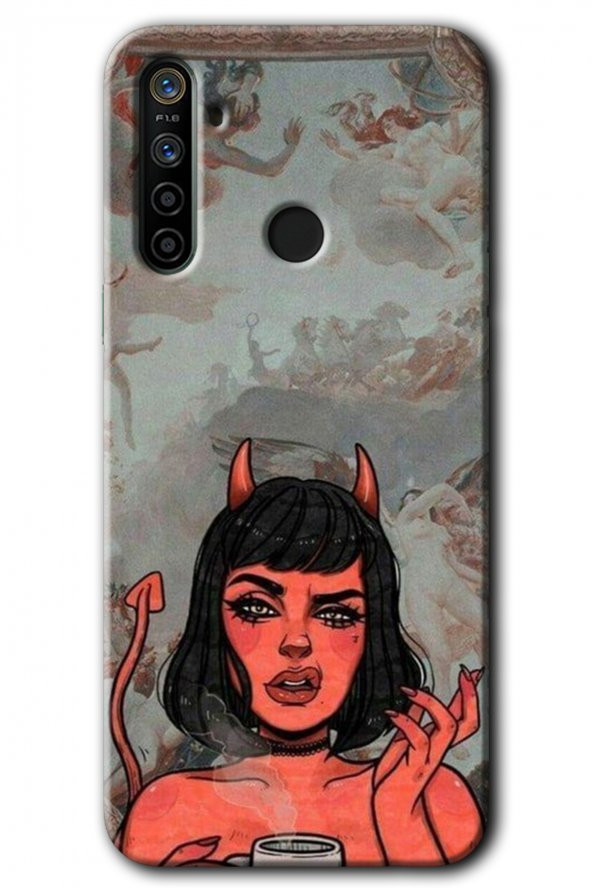 Realme 5i Kılıf HD Desen Baskılı Arka Kapak - Devil Girl - 1