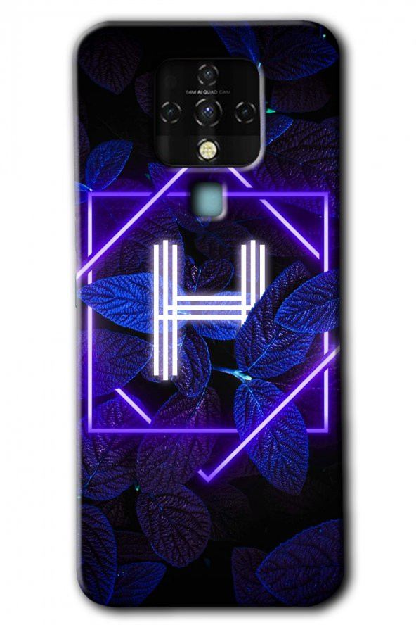 Tecno Camon 16 Kılıf HD Desen Baskılı Arka Kapak - Dark Neon Yaprak H Harfi
